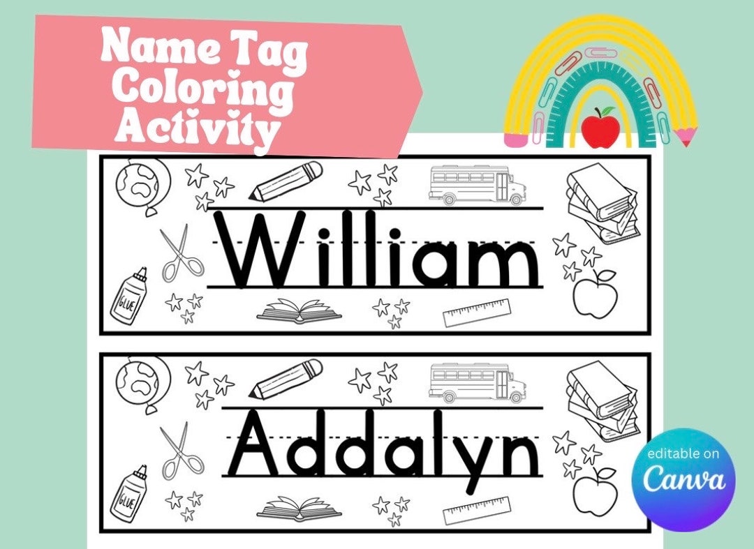 Coloring Activity Pre k Name Tags Personalized Name Plates For Etsy