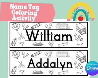 Coloring Activity Pre-K Name Tags Personalized Name Plates for Students Name Tag School Supplies Preschool Name Tags Name Tag for Kids Craft