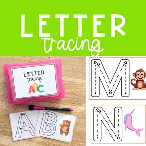 Schede per tracciare l'alfabeto, ABC, PreK Task Box, Contenitori per il mattino, Lettere maiuscole cancellabili a secco, Attività per il momento tranquillo in età prescolare, istruzione parentale per bambini di 3 anni