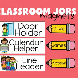 Classroom Jobs Class Helpers Magnet Whiteboard Custom with Clipart Line Leader Snack Helper Preschool Jobs Preschool Helpers PreK Class