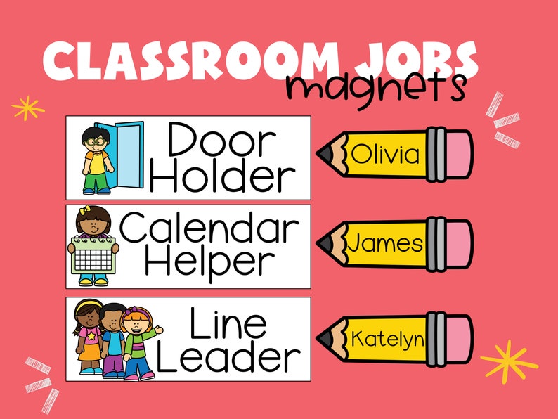 Classroom Jobs Class Helpers Magnet Whiteboard Custom With Clipart Line ...
