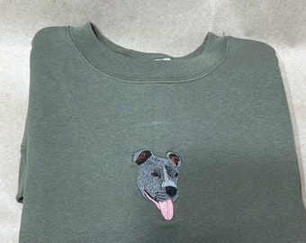 Custom Embroidered Pet Portrait Sweatshirt: Personalized Dog Cat Memorial Gift