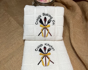 Personalized Embroidered Kitchen Towel | Cotton Tea Towel, Housewarming Gift