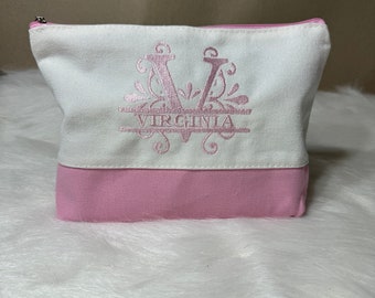 Personalized Embroidered Canvas Makeup Bag: Custom Travel Toiletry Pouch