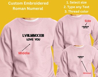 Individuell gestickter Hoodie mit römischer Ziffer, personalisiertes Geschenk zum Jahrestag