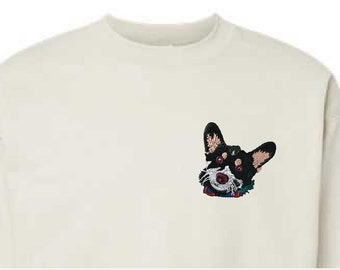 Custom Embroidered Pet Portrait Sweatshirt: Dog or Cat Memorial Gift