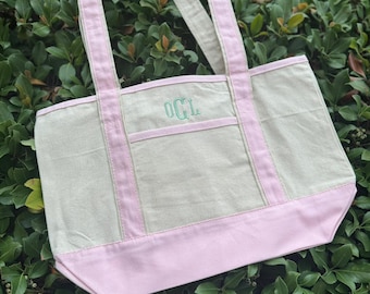 Personalized Monogram Canvas Tote Bag: Embroidered Boat Tote