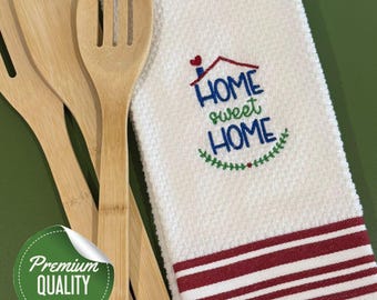 Kitchen Embroidery Design Tea Towel with Home Sweet Home Floral Design, Kitchen Decor, Gift for Her,Cute & Functional Kitchen Accessory