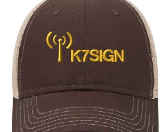 Custom embroidered baseball hats caps, HAM RADIO HAT with radio antenna and your call sign