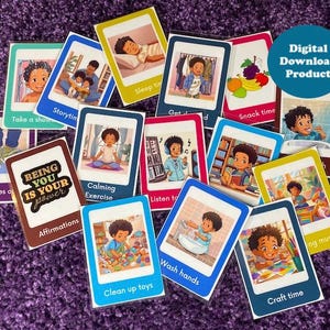 Tägliche Routinekarten für schwarze und birassische Jungen, Aktivitäten für Kleinkinder / Vorschulkinder, BIPOC Kid, visueller Stundenplan für Kinder, druckbarer DIGITALER DOWNLOAD