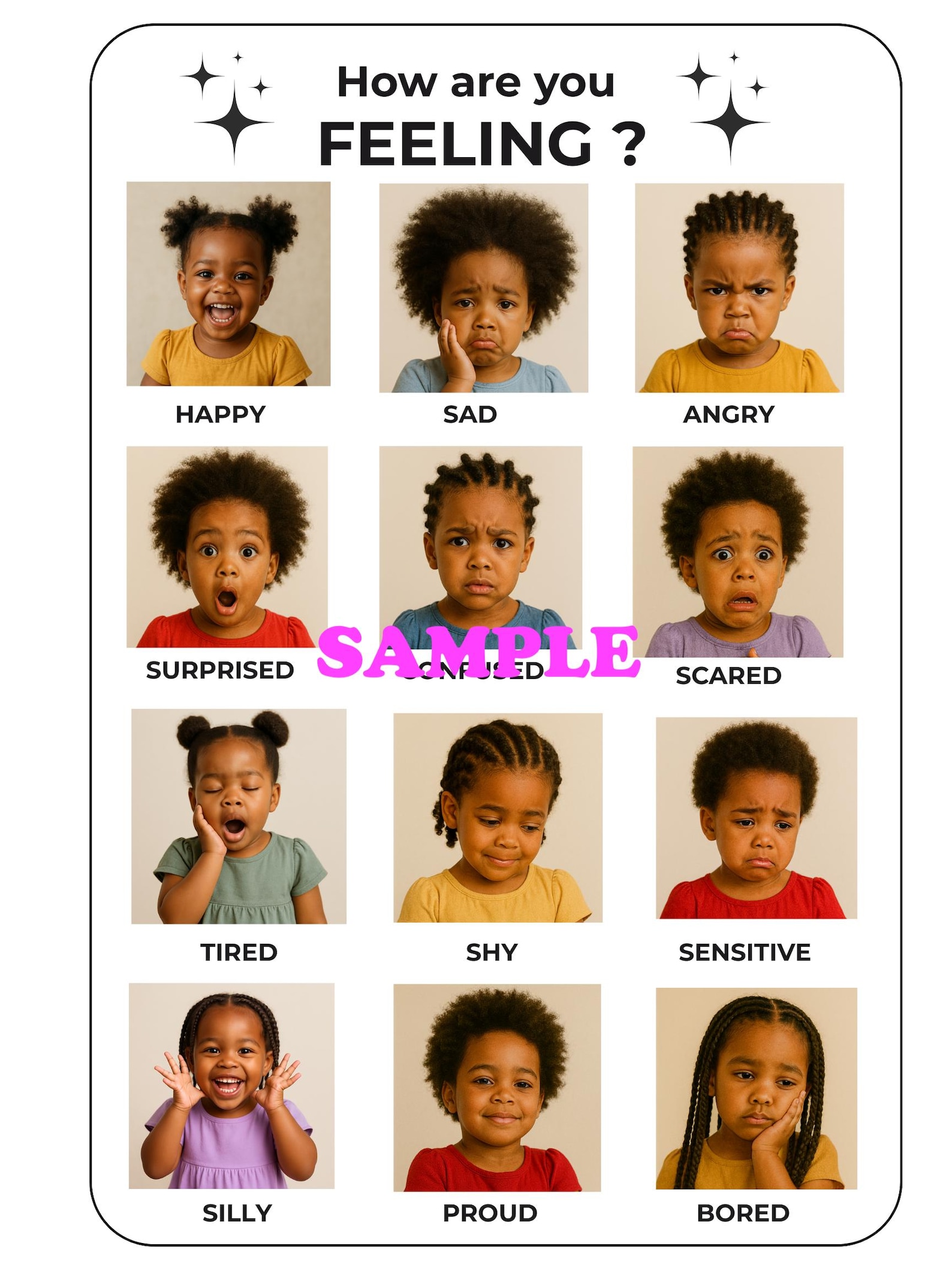 Feelings Chart | Emotions Poster for Black Girls | Social Emotional ...