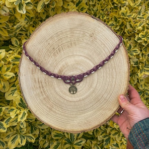 macrame chocker - tree of life pendant - burgundy