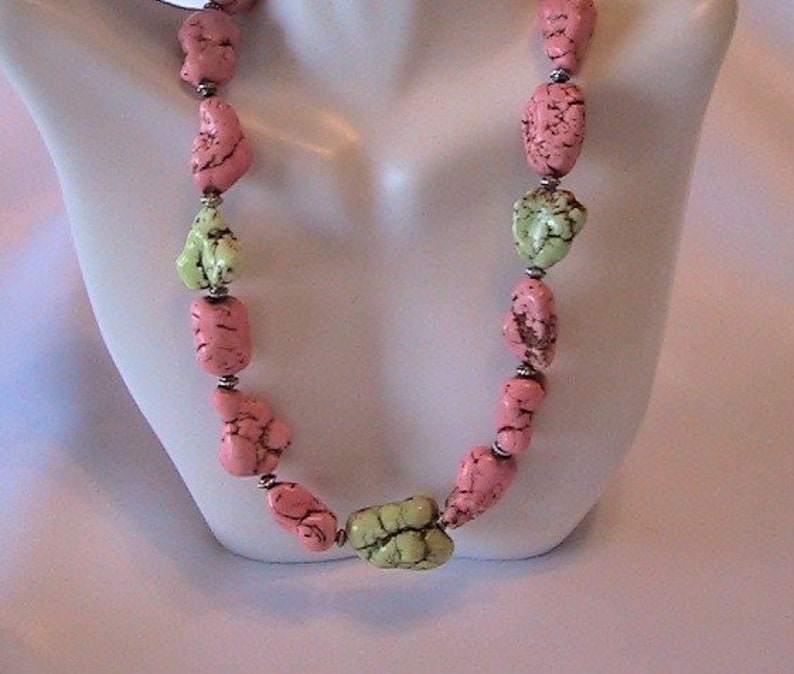 Pink and Lime Green Magnesite Necklace