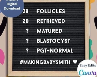 IVF Egg Retrieval Announcement Template, Editable Letter Board (Digital Download)