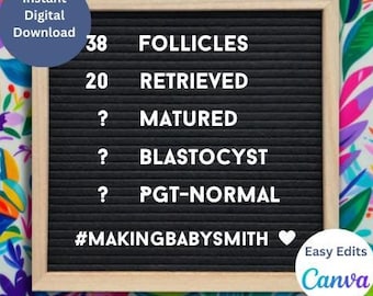 IVF Egg Retrieval Announcement Template, Editable Letter Board (Digital Download)