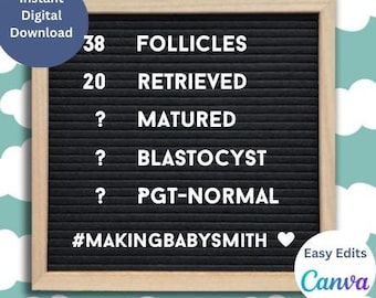IVF Egg Retrieval Letter Board Template, Editable Social Media (Digital Download)