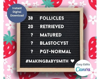IVF Egg Retrieval Letter Board Template, Editable Canva Design (Digital Download)