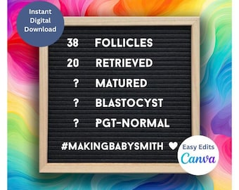 IVF Egg Retrieval Announcement | Rainbow Baby Letter Board (Digital Download)