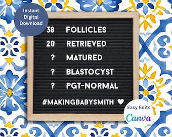 IVF Egg Retrieval Announcement Template, Editable Letter Board (Digital Download)