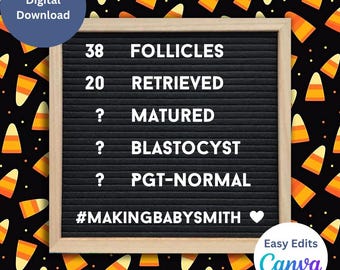 IVF Egg Retrieval Letter Board Template, Editable Announcement (Digital Download)