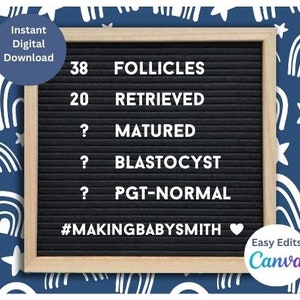 Plantilla de tablero de cartas de recuperación de óvulos de FIV digital Navy Rainbows editables para las redes sociales Rainbow Baby IVF Infertilidad Regalos FIV Embarazo