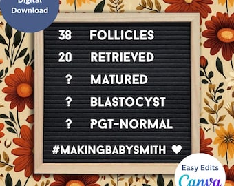 IVF Egg Retrieval Letter Board Template, Editable Announcement (Digital Download)