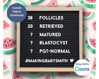 IVF Egg Retrieval Announcement Template | Editable Letter Board (Digital Download)