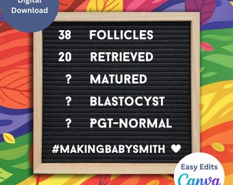 IVF Retrieval Letter Board Template, Editable Social Media Announcement (Digital Download)