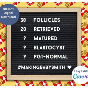 Plantilla de tablero de cartas de recuperación de óvulos de FIV digital Papas fritas editables para las redes sociales Rainbow Baby FIV Regalos de infertilidad FIV Embarazo