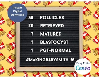 IVF Egg Retrieval Letter Board Template, Editable Announcement (Digital Download)