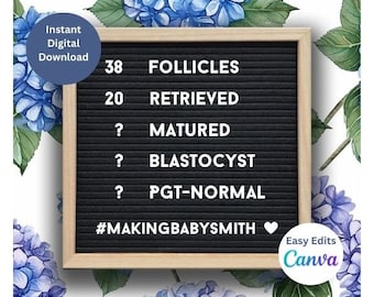 Digital IVF Egg Retrieval Letter Board Template Editable For Social Media Rainbow Baby IVF Baby Infertility Gifts IVF Pregnancy