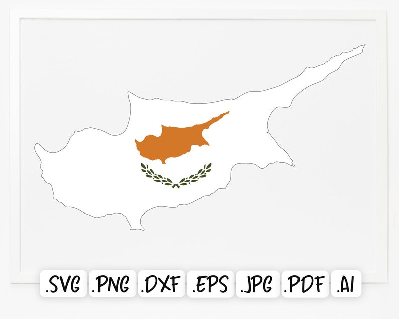 Europe Country Map Flag Map of Cyprus SVG Design Cricut Scrapbook Vector Silhouette Cyprus Flag Cut File National Cyprus Map