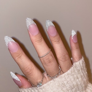 STELLA Reflective French Tip Press On Nails Sparkly Silver French Nails Reflective Glitter Nails New Years Nails Reusable Nails image 1