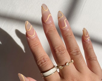 LUCIANA | Pastel Orange Swirly Press On Nails | Orange Creamsicle Nails | Abstract Nail Art |