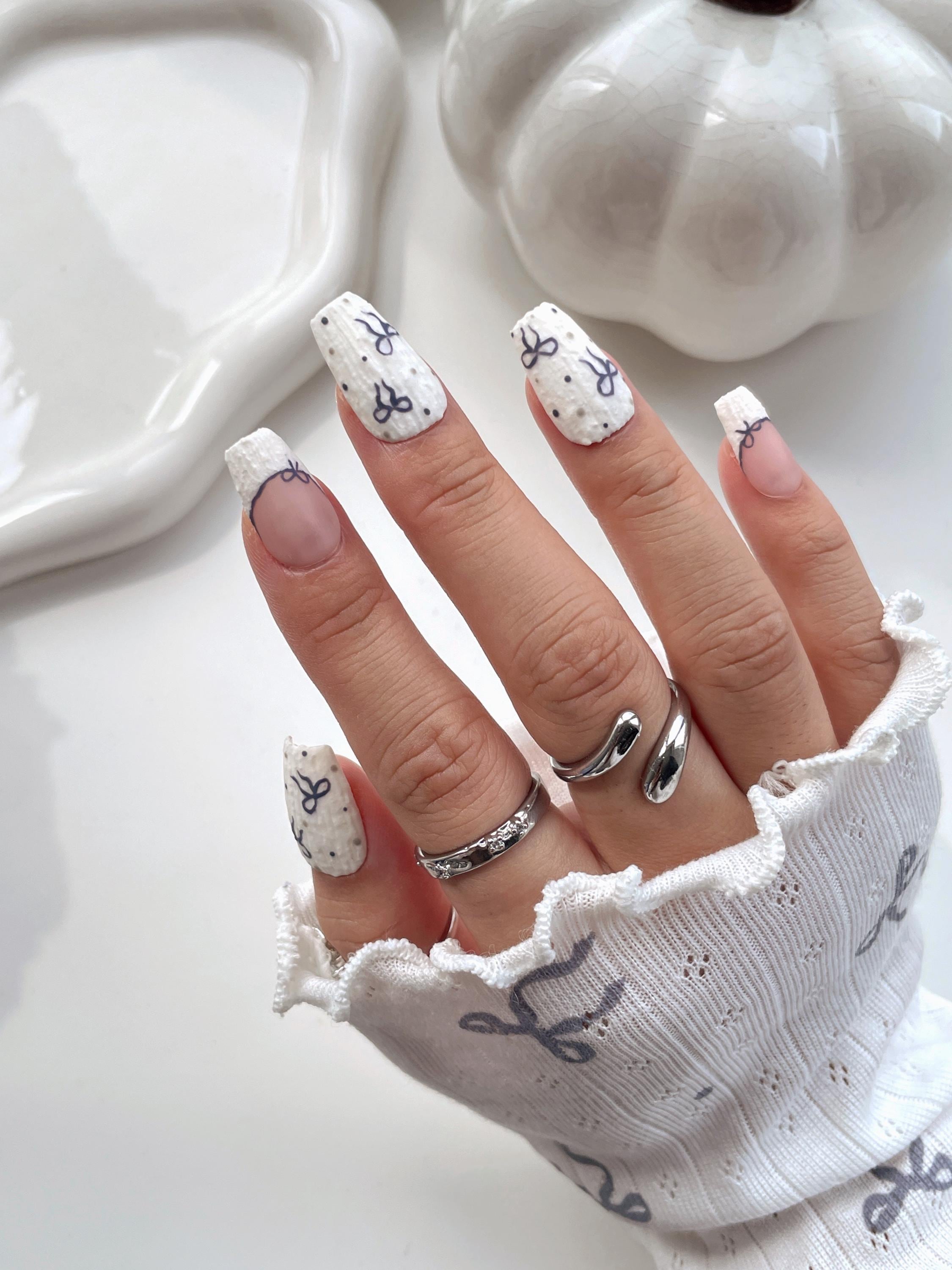 adeline’s press ons ADELINE | Textured Ribbon Press on Nails | Matte Pointelle