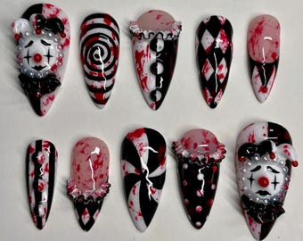 MIMSY | Killer Clown Halloween Press On Nails | Terrifier Nails | Bloody Horror Halloween Nails | 3D Sculpted Nail Art |