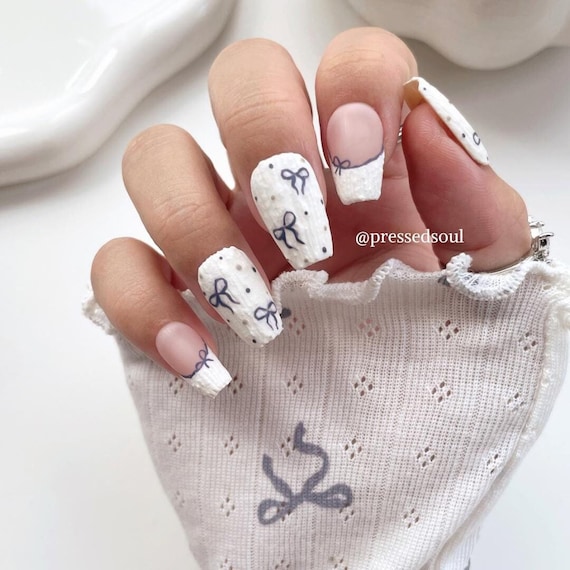 adeline’s press ons ADELINE | Textured Ribbon Press on Nails | Matte Pointelle