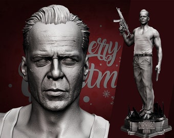 Bruce Willis de la película Duro de Matar, John McClane, modelo de impresión 3D, archivos STL para impresoras 3D, archivo digital, decoración artística de personajes de películas