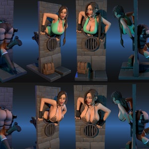 Stuck in Wall Lara Croft from Tomb Raider Figure Stl files, 3D Print Model, Stl files for 3D Printers, Digital File, 5 Variant with NSFW