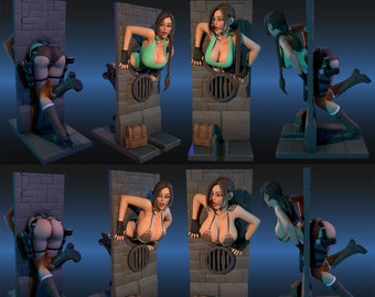 Utknęła w ścianie Lara Croft z Tomb Raider Rysunek Pliki Stl, Model do druku 3D, Pliki Stl dla drukarek 3D, Plik cyfrowy, 5 wariantów z NSFW