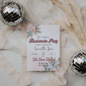 Disco Bachelorette Invitation - Pampas Disco Invitation - Girly Disco Invitation - 70s Disco Invitation - Pink Retro Invitation - Bacheloret