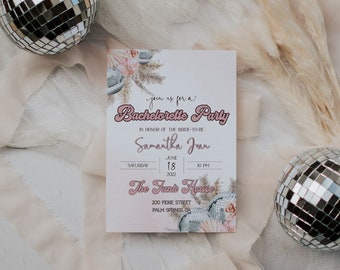 Disco Bachelorette Invitation - Pampas Disco Invitation - Girly Disco Invitation - 70s Disco Invitation - Pink Retro Invitation - Bacheloret