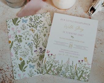 Wildflower Birthday Invitation - Our Little Wildflower Party Invitation - Wildflower Garden Birthday Invitation - Butterfly Wildflower Card