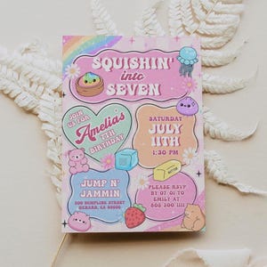 Einladung zum Squishy-Geburtstag – Coole Squishy-Geburtstagseinladung – Mädchenhaftes Squishy-Spielzeug-Partymotto – Digitale Einladung – Squishy-Geburtstagseinladung