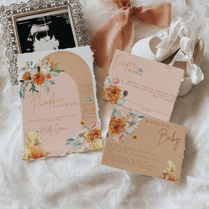 Winnie the Pooh Baby Shower Suite - Fall Winnie the Pooh Invitation - Boho Pooh Invitation Suite - Baby Shower Diaper Raffle Card - Pooh