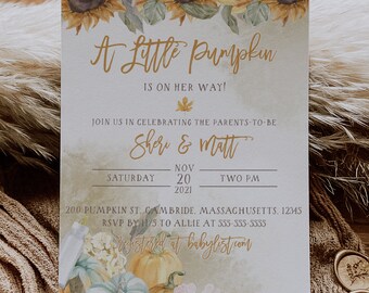 Sunflowers & Pumpkins Baby Shower Invite - Sunflower Baby Shower Theme - Fall Baby Shower Theme - Pumpkin Baby Shower Theme - Sunflower Fall