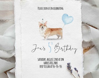 Corgi Birthday Invitation - Corgi Themed Birthday Invitation - Corgi's First Birthday Invitation - Corgi Puppy Invitation - Birthday Pawty