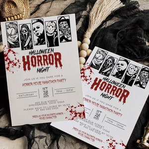 Horror Movie Halloween Invitation - Horror Movie Marathon Invite - Scary Movie Party Invite - Halloween Movie Party Invitation - Horror Card
