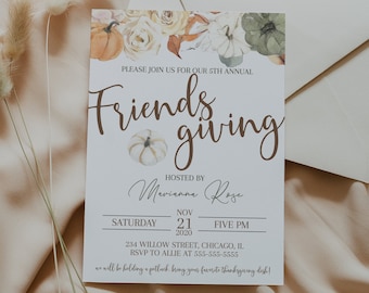 Invitation de dîner de Friendsgiving - Invitation de fête de Friendsgiving - Invitation de dîner de Thanksgiving - Invitation de fête de Thanksgiving d'amis