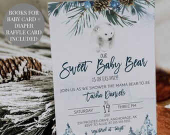 Winter Baby Shower Invitation - Sweet Baby Bear Baby Shower Invitation Suite - Winter Polar Bear Baby Shower Invite - Christmas Baby Shower